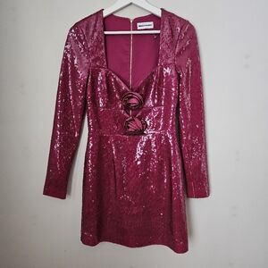 Rebecca Vallance Courtney Sequin Long Sleeve Mini Dress Valentines Day Date Rose